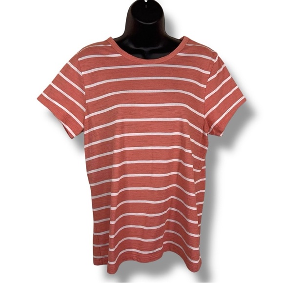 Large Mauve Orange White Striped Tee Time And Tru Casual Cotton Blend Preppy - Picture 1 of 13